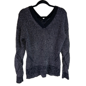 All Saints Quinta Shine Jumper Knit Sweater Black Silver Metallic Small